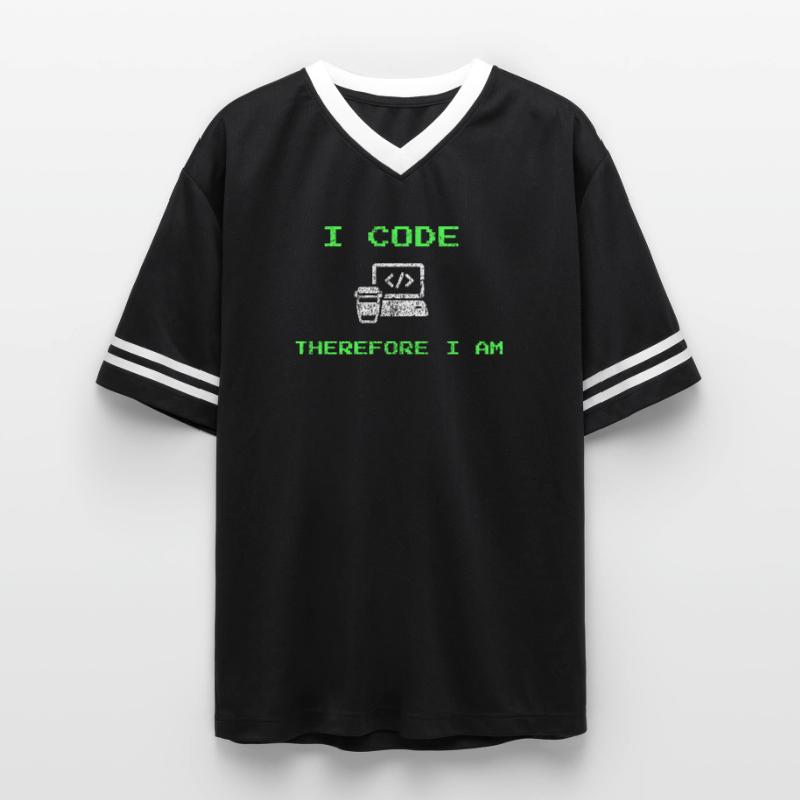 I Code Therefore I Am – Funny Developer Tee Unisex Football Style Mesh T-Shirt