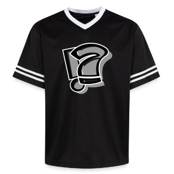 !? Ausrufe-Fragezeichen - Unisex Football Style Mesh T-Shirt - Schwarz/Weiß - Vorne - AI Model Female 172 light (172cm) & AI Model Male 185 light (185cm)