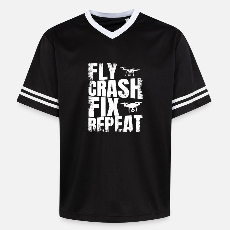 Fly_Crash_Fix_Repeat - T-shirt de foot unisexe en mesh - noir/blanc