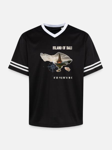 Bali ø-omrids med tempel og kompas - Unisex fodbold-T-shirt i mesh - sort/hvid