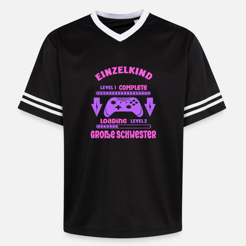 Einzelkind Complete - Loading Große Schwester 2026 - Unisex Football Style Mesh T-Shirt - Schwarz/Weiß