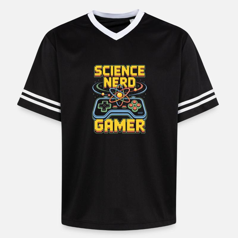 Science Nerd Gamer Atom Controller Wissenschaft - Unisex Football Style Mesh T-Shirt - black/white
