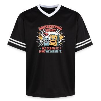 Funny Cleaning Design - Unisex Football Style Mesh T-Shirt - black/white - Front - AI Model Female 172 light (172cm) & AI Model Male 185 light (185cm)