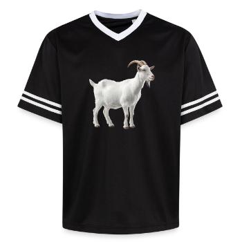 White Mountain Goat Portrait - Unisex Football Style Mesh T-Shirt - black/white - Front - AI Model Female 172 light (172cm) & AI Model Male 185 light (185cm)