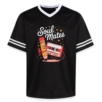 Soul Mates - Kassette Mixtape - Unisex Football Style Mesh T-Shirt - Schwarz/Weiß - Vorne - AI Model Female 172 light (172cm) & AI Model Male 185 light (185cm)