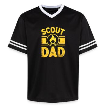 Pfadfinder Vater Lagerfeuer, Lustiger Vater im Freien - Unisex Football Style Mesh T-Shirt - Schwarz/Weiß - Vorne - AI Model Female 172 light (172cm) & AI Model Male 185 light (185cm)