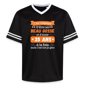 Lustige Original Geschenkidee zum 35. Geburtstag Mann - Unisex Football Style Mesh T-Shirt - Schwarz/Weiß - Vorne - AI Model Female 172 light (172cm) & AI Model Male 185 light (185cm)