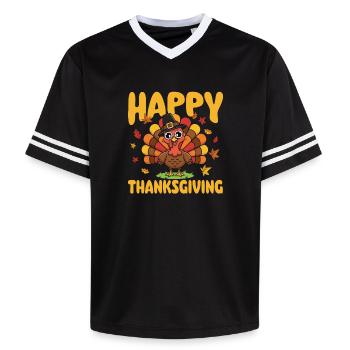 Happy Thanksgiving Autumn Harvest Blend - Unisex Football Style Mesh T-Shirt - black/white - Front - AI Model Female 172 light (172cm) & AI Model Male 185 light (185cm)
