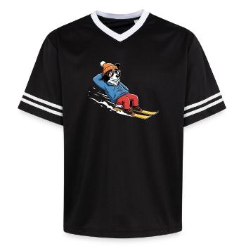 Chien de ski détendu avec lunettes de soleil et chapeau - T-shirt de foot unisexe en mesh - noir/blanc - Devant - AI Model Female 172 light (172cm) & AI Model Male 185 light (185cm)