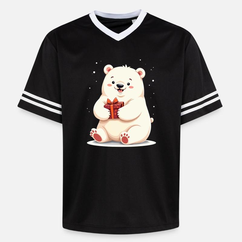 Niedlicher Eisbär mit Geschenkillustration - Unisex Football Style Mesh T-Shirt - Schwarz/Weiß