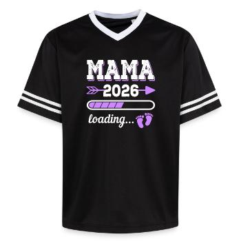 Mama 2026 Loading Schwangerschaft Geschenkidee - Unisex Football Style Mesh T-Shirt - Schwarz/Weiß - Vorne - AI Model Female 172 light (172cm) & AI Model Male 185 light (185cm)