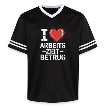 I Love Arbeitszeitbetrug Kein Verbrechen Job Büro - Unisex Football Style Mesh T-Shirt - Schwarz/Weiß - Vorne - AI Model Female 172 light (172cm) & AI Model Male 185 light (185cm)