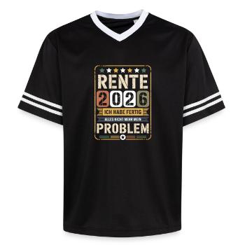 Rente 2026 – Ich Habe Fertig - Unisex Football Style Mesh T-Shirt - Schwarz/Weiß - Vorne - AI Model Female 172 light (172cm) & AI Model Male 185 light (185cm)