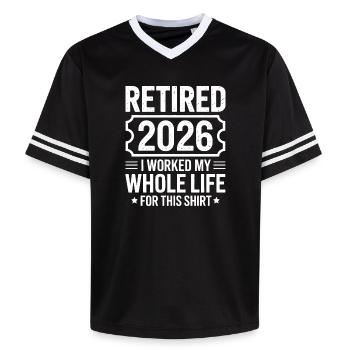 Ruhestand 2026 Shirt Motto - Unisex Football Style Mesh T-Shirt - Schwarz/Weiß - Vorne - AI Model Female 172 light (172cm) & AI Model Male 185 light (185cm)