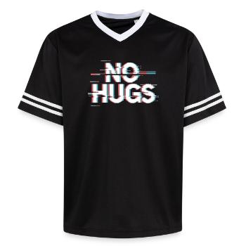 No Hugs Please Keep Your Distance Hug Anti Social - Unisex Football Style Mesh T-Shirt - black/white - Front - AI Model Female 172 light (172cm) & AI Model Male 185 light (185cm)