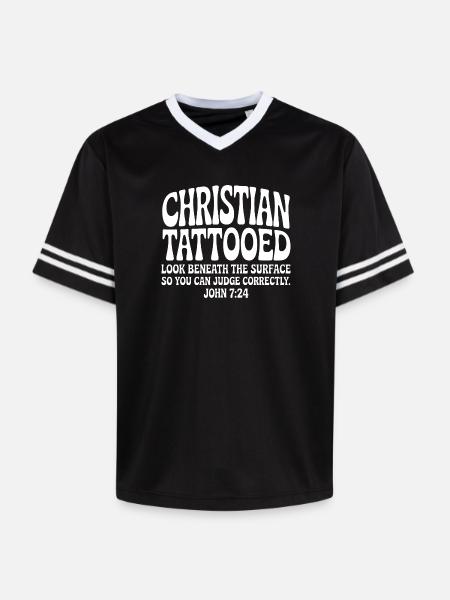Christian Tattooed Look Beneath Surface - Unisex Football Style Mesh T-Shirt - black/white