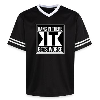 Tiens bon, ça empire. Drôle de plaisir. Dire - T-shirt de foot unisexe en mesh - noir/blanc - Devant - AI Model Female 172 light (172cm) & AI Model Male 185 light (185cm)