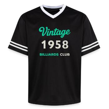 Vintage 1958 – Billiards Club Retro Geburtsjahr - Unisex Football Style Mesh T-Shirt - Schwarz/Weiß - Vorne - AI Model Female 172 light (172cm) & AI Model Male 185 light (185cm)