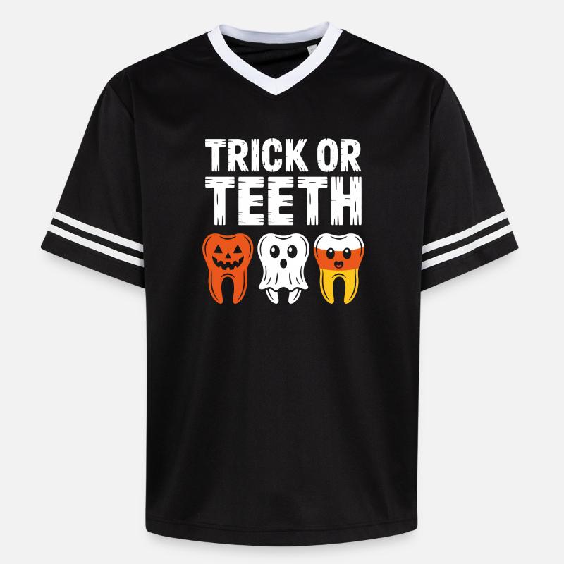 Trick oder Teeth Halloween-Trio - Unisex Football Style Mesh T-Shirt - Schwarz/Weiß