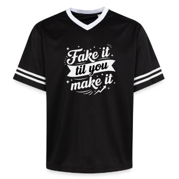 Fake It Till You Make It – Kräftiges Retro-Weiß - Unisex Football Style Mesh T-Shirt - Schwarz/Weiß - Vorne - AI Model Female 172 light (172cm) & AI Model Male 185 light (185cm)