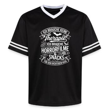 Horror Movies & Snacks Kick - Unisex Football Style Mesh T-Shirt - black/white - Front - AI Model Female 172 light (172cm) & AI Model Male 185 light (185cm)