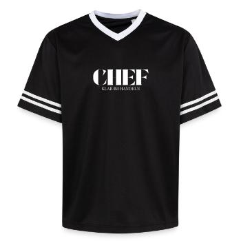 Chef Spruch Klar Im Handeln - Unisex Football Style Mesh T-Shirt - Schwarz/Weiß - Vorne - AI Model Female 172 light (172cm) & AI Model Male 185 light (185cm)