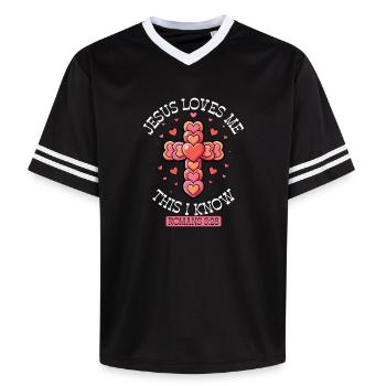 Cœurs croisés Jésus m’aime - T-shirt de foot unisexe en mesh - noir/blanc - Devant - AI Model Female 172 light (172cm) & AI Model Male 185 light (185cm)