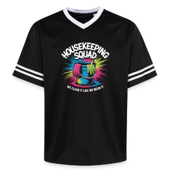 Conception de nettoyage amusante - T-shirt de foot unisexe en mesh - noir/blanc - Devant - AI Model Female 172 light (172cm) & AI Model Male 185 light (185cm)