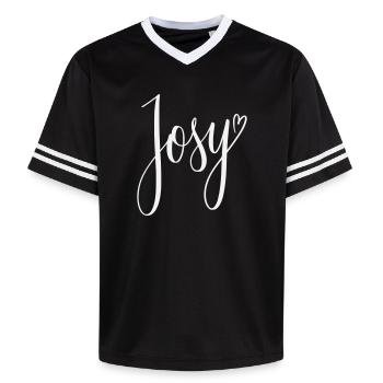 Josy Script Heart Design - Unisex Football Style Mesh T-Shirt - black/white - Front - AI Model Female 172 light (172cm) & AI Model Male 185 light (185cm)