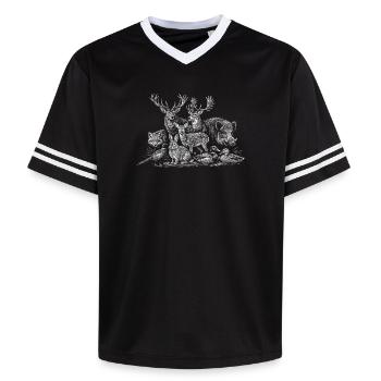 Silhouette des habitants de la forêt - T-shirt de foot unisexe en mesh - noir/blanc - Devant - AI Model Female 172 light (172cm) & AI Model Male 185 light (185cm)