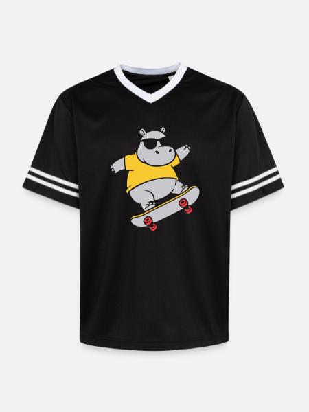 Cool Hippopotamus Skater Skateboard Vector - Unisex Football Style Mesh T-Shirt - black/white