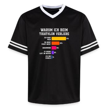 Warum ich beim Triathlon verliere Triathlon - Unisex Football Style Mesh T-Shirt - Schwarz/Weiß - Vorne - AI Model Female 172 light (172cm) & AI Model Male 185 light (185cm)