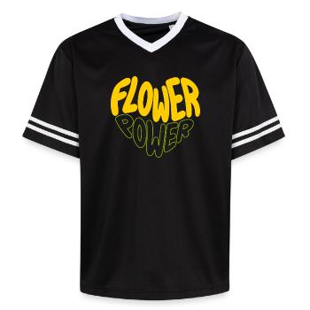 Flower Power Retro Print - Unisex Football Style Mesh T-Shirt - black/white - Front - AI Model Female 172 light (172cm) & AI Model Male 185 light (185cm)
