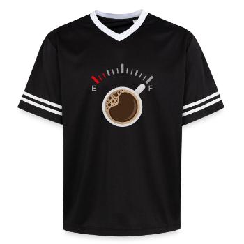 Full of Coffee - Unisex Football Style Mesh T-Shirt - black/white - Front - AI Model Female 172 light (172cm) & AI Model Male 185 light (185cm)