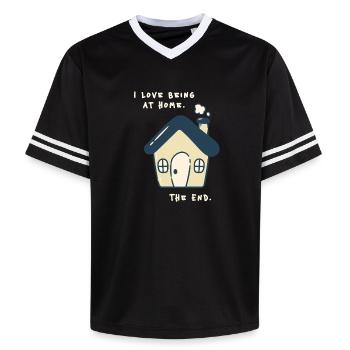 I love being at home – Funny Anti Social Saying - Unisex Football Style Mesh T-Shirt - black/white - Front - AI Model Female 172 light (172cm) & AI Model Male 185 light (185cm)
