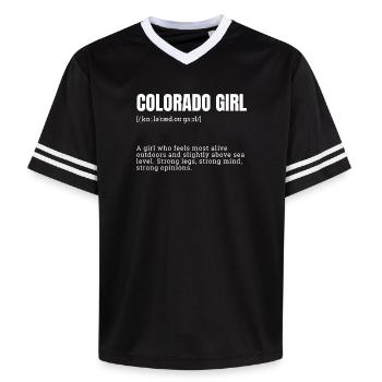 Colorado Mädchen Outdoor-Geist - Unisex Football Style Mesh T-Shirt - Schwarz/Weiß - Vorne - AI Model Female 172 light (172cm) & AI Model Male 185 light (185cm)