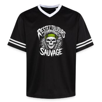 Restez Sauvage Toujours Skull - Unisex Football Style Mesh T-Shirt - black/white - Front - AI Model Female 172 light (172cm) & AI Model Male 185 light (185cm)