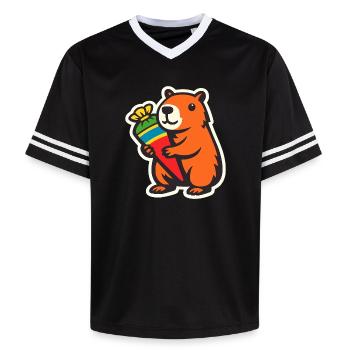 Capybara School Enrollment - Unisex Football Style Mesh T-Shirt - black/white - Front - AI Model Female 172 light (172cm) & AI Model Male 185 light (185cm)
