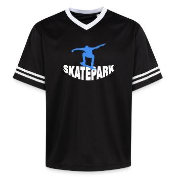 SKATEPARK - Unisex Football Style Mesh T-Shirt - Schwarz/Weiß - Vorne - AI Model Female 172 light (172cm) & AI Model Male 185 light (185cm)
