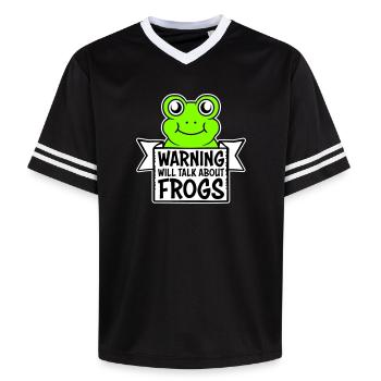 Avertissement : parlera des grenouilles, grenouille, animal drôle. - T-shirt de foot unisexe en mesh - noir/blanc - Devant - AI Model Female 172 light (172cm) & AI Model Male 185 light (185cm)