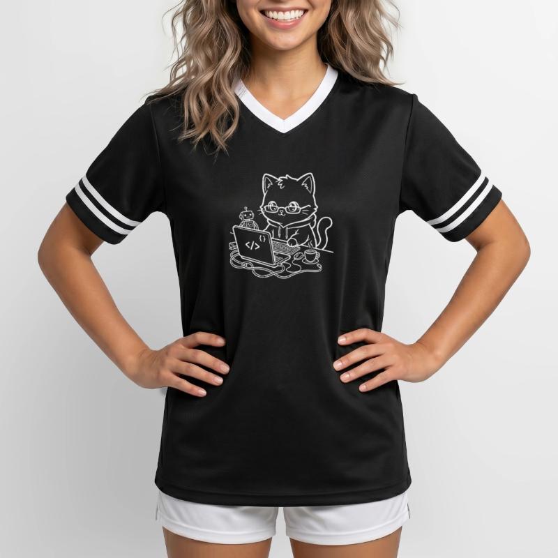 Coder Kawaii Katze Programmierer Unisex Football Style Mesh T-Shirt