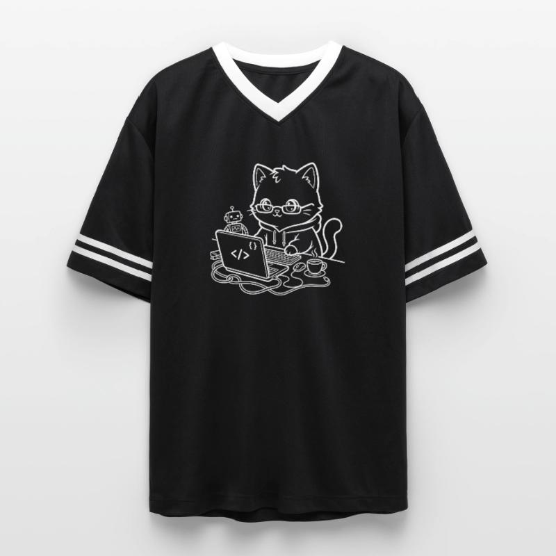 Coder Kawaii Katze Programmierer Unisex Football Style Mesh T-Shirt