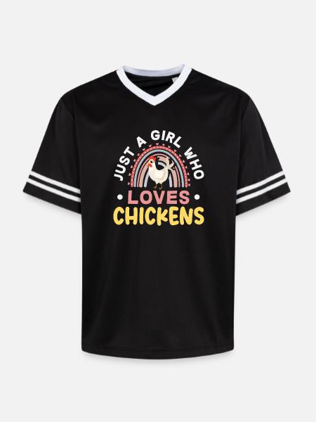 Girl Loving Chickens Rainbow - Unisex Football Style Mesh T-Shirt - black/white
