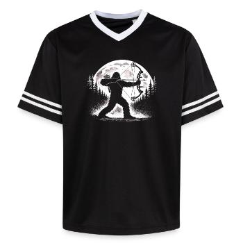 Bigfoot Bogenschießen - Unisex Football Style Mesh T-Shirt - Schwarz/Weiß - Vorne - AI Model Female 172 light (172cm) & AI Model Male 185 light (185cm)
