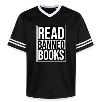 Lire des livres interdits Verbotene Bücher Lesen Freiheit - T-shirt de foot unisexe en mesh - noir/blanc - Devant - AI Model Female 172 light (172cm) & AI Model Male 185 light (185cm)