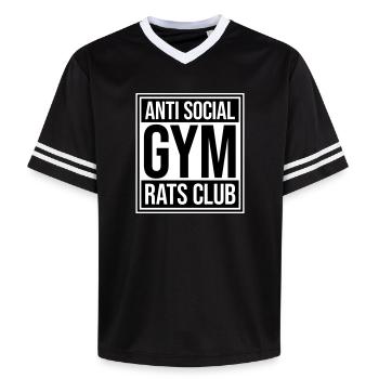Anti Social Gym Rats Club Lustig Fitness Spruch - Unisex Football Style Mesh T-Shirt - Schwarz/Weiß - Vorne - AI Model Female 172 light (172cm) & AI Model Male 185 light (185cm)