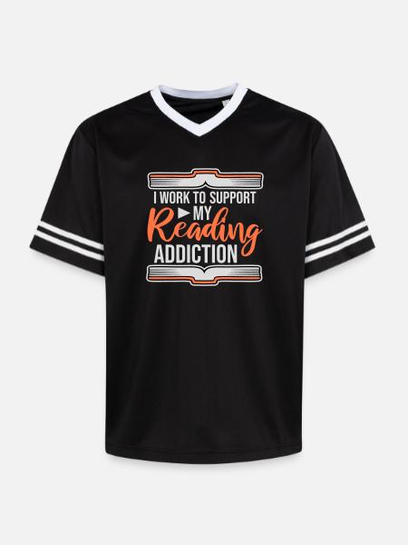 I Work To Support My Reading Addiction Bücher Logo - Unisex Football Style Mesh T-Shirt - Schwarz/Weiß