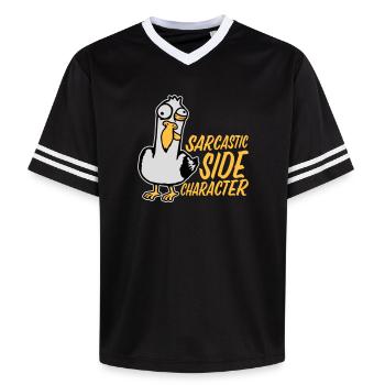 Verrückte Möwe Sarcastic Side Character Lustig - Unisex Football Style Mesh T-Shirt - Schwarz/Weiß - Vorne - AI Model Female 172 light (172cm) & AI Model Male 185 light (185cm)