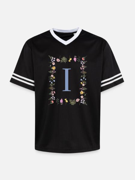 Florale Initial "I" Blumenmonogramm - Unisex Football Style Mesh T-Shirt - Schwarz/Weiß