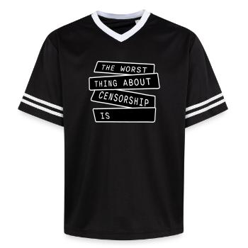 Le pire dans la censure, c’est l’ironie amusante - T-shirt de foot unisexe en mesh - noir/blanc - Devant - AI Model Female 172 light (172cm) & AI Model Male 185 light (185cm)